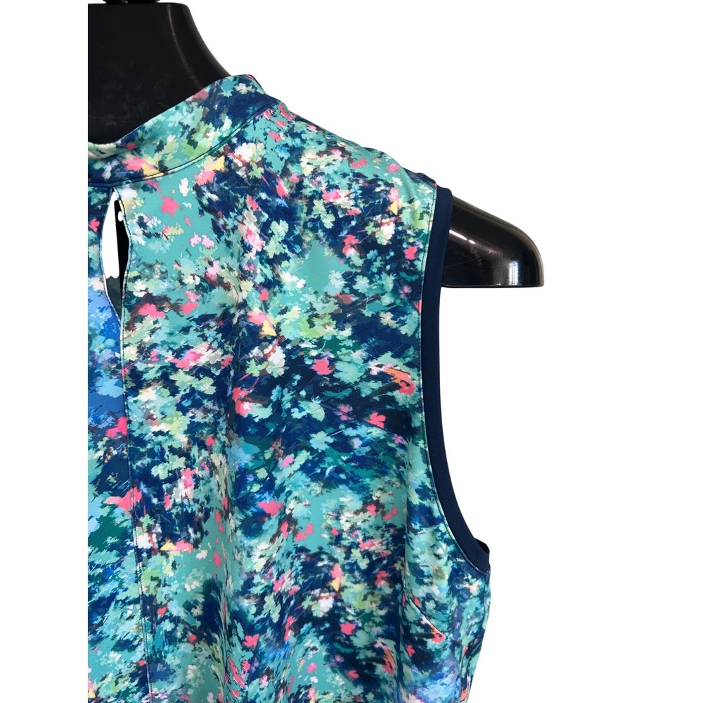 Lady Hagen Womens XL Teal Floral Sleeveless Golf‎ Polo Mock Neck Keyhole Top - Picture 4 of 6